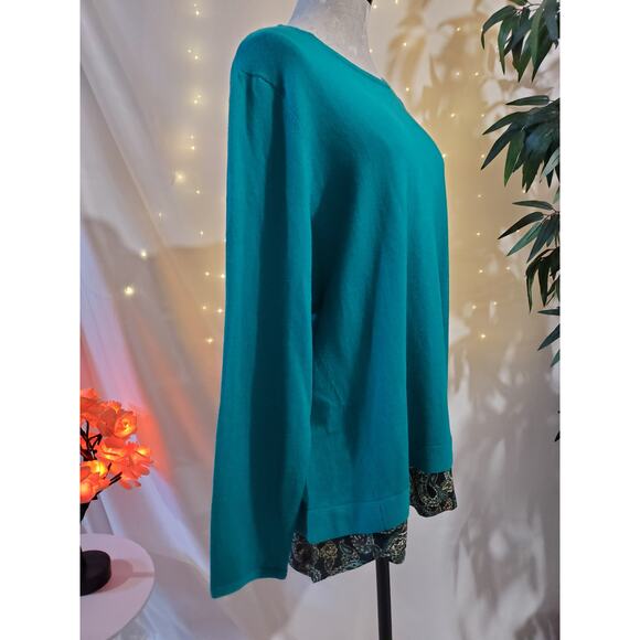 J. Jill Button Back Paisley Hem Tunic Sweater Womens Size L Green Pullover - Picture 4 of 10